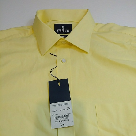 Stafford Other - Stafford Men's Travel Reg Fit Yellow LS Tailored Dress Shirt Banana Yellow